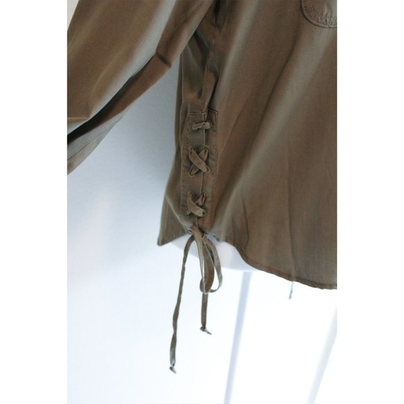 Express Military green Button up shirt with side ties - Picture 2 of 5